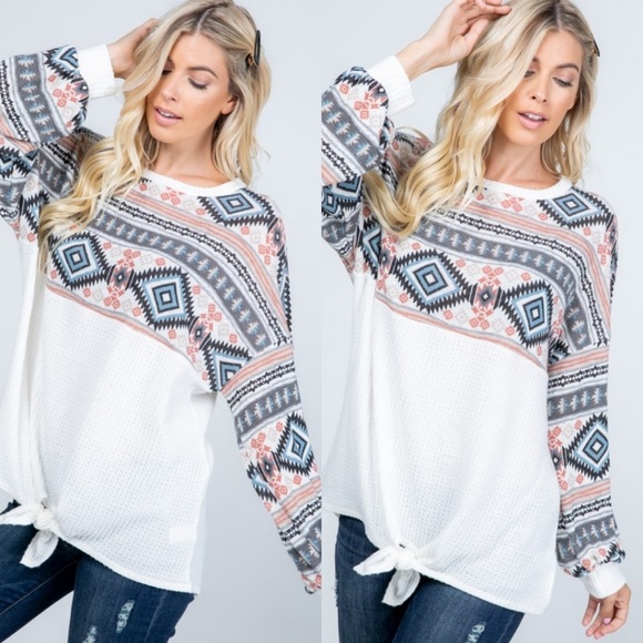 Aztec front tie waffle top - Picture 6 of 8